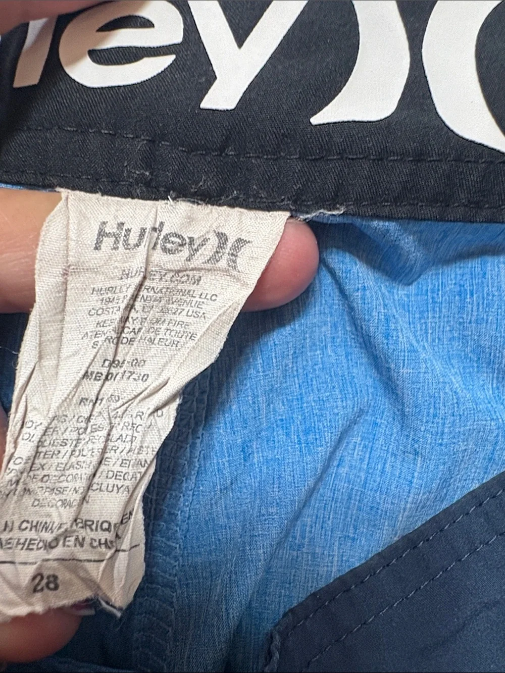 Hurley Light Blue Swim Boardshorts with Navy Trim